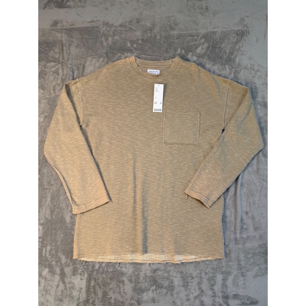 Urban‎ Outfitters Mens Creme Tan Waffle Knit Thermal Long Sleeve Shirt Small NEW